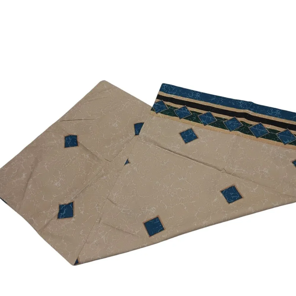 Vintage 80's springs King size‎ bed sheet skirt pillow cases Beige Blue diamond